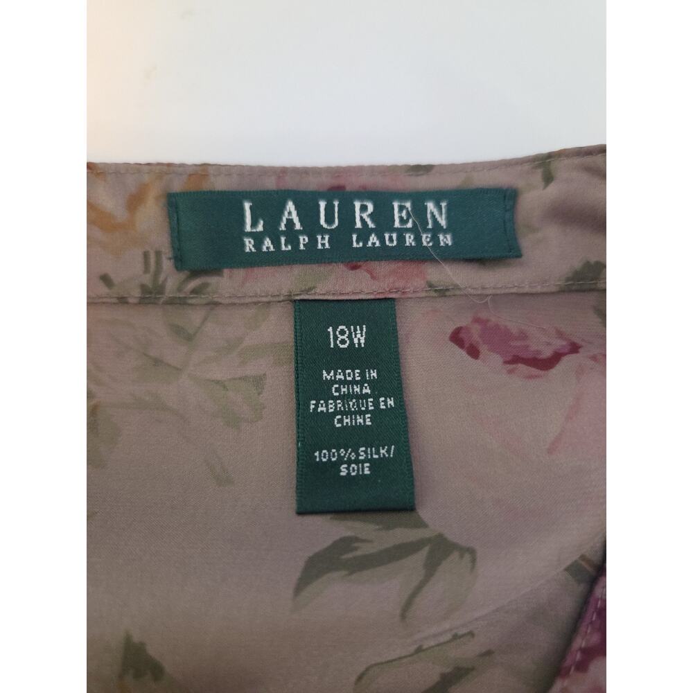 Lauren Ralph Lauren 100% Silk Brown Floral LS Ruffle Jabot Blouse Women Plus 18W - Picture 11 of 11